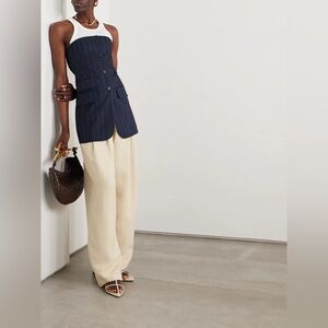 Frankie Shop Sunny Navy Pinstripe Strapless Top